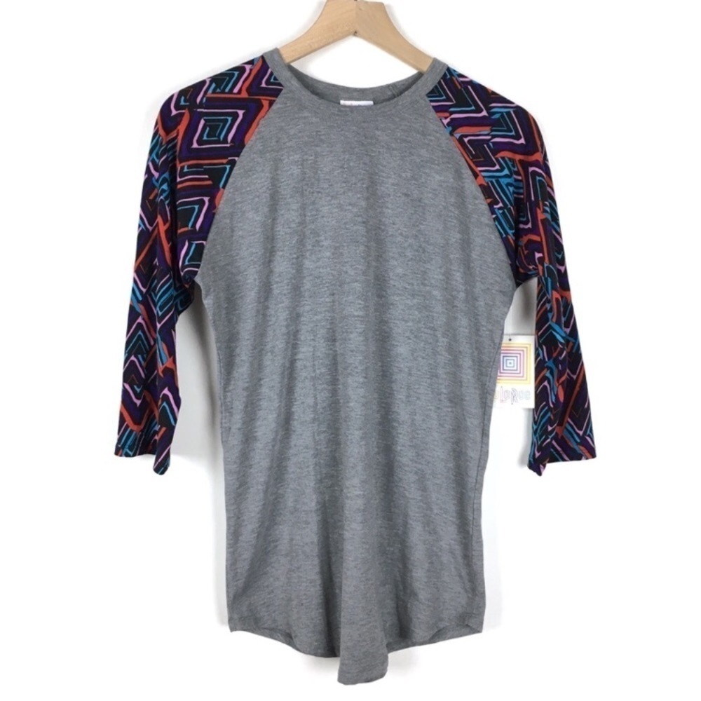 LULAROE Randy Baseball T Shirt Top 3/4 Sleeves Raglan Chevron Retro Size Small